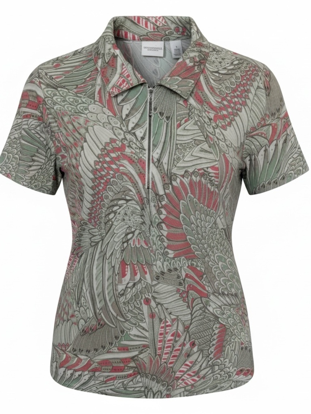 Chico's Short-Sleeve Zip Polo in Sage and Dusty Rose